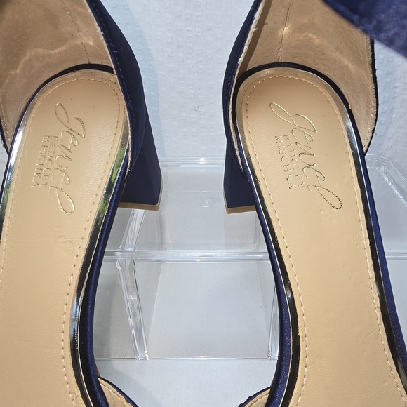 JEWEL BADGLEY MISCHKA NAVY RHINESTONE PEEP TOE ANKLE STRAP BLOCK HEEL 8 - Picture 10 of 15